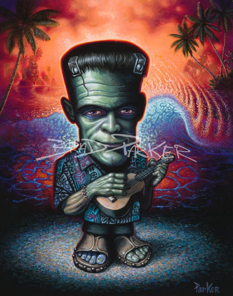 Frankenstein Goes to Hawaii - Paper Giclee – Tiki Shark Art