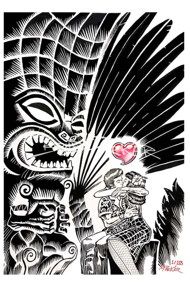 Romance In The Tiki Lounge #2 Limited Edition Print Black & White Giclee